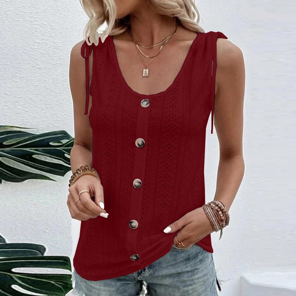 Tank Top For Women Summer Outfits V Neck T Shirts Trendy Eyelet Sleeveless Basic Beach Vacation Clothes