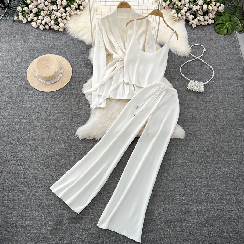 V Neck Waist Trimming Spaghetti Straps Vest Pants Fashion Suit