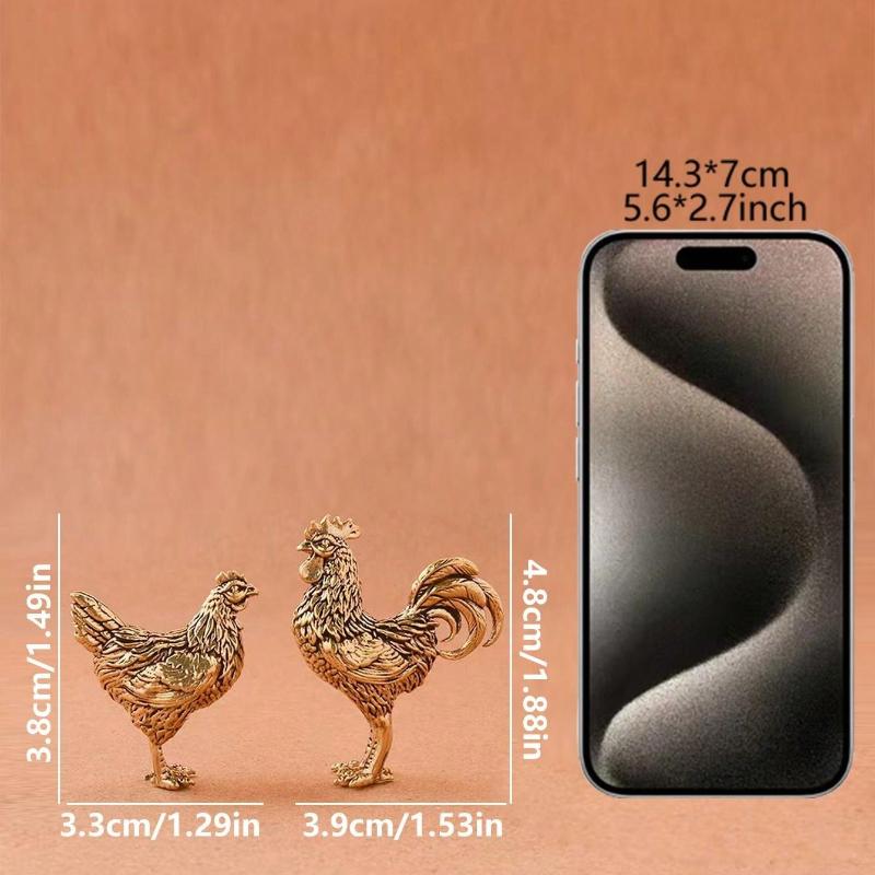 1pc Brass Rooster & Hen Figurines Set, Thanksgiving Collectible Ornaments, Zodiac Chicken Decor, Tabletop Tea Pet Ornaments for Home Living Room