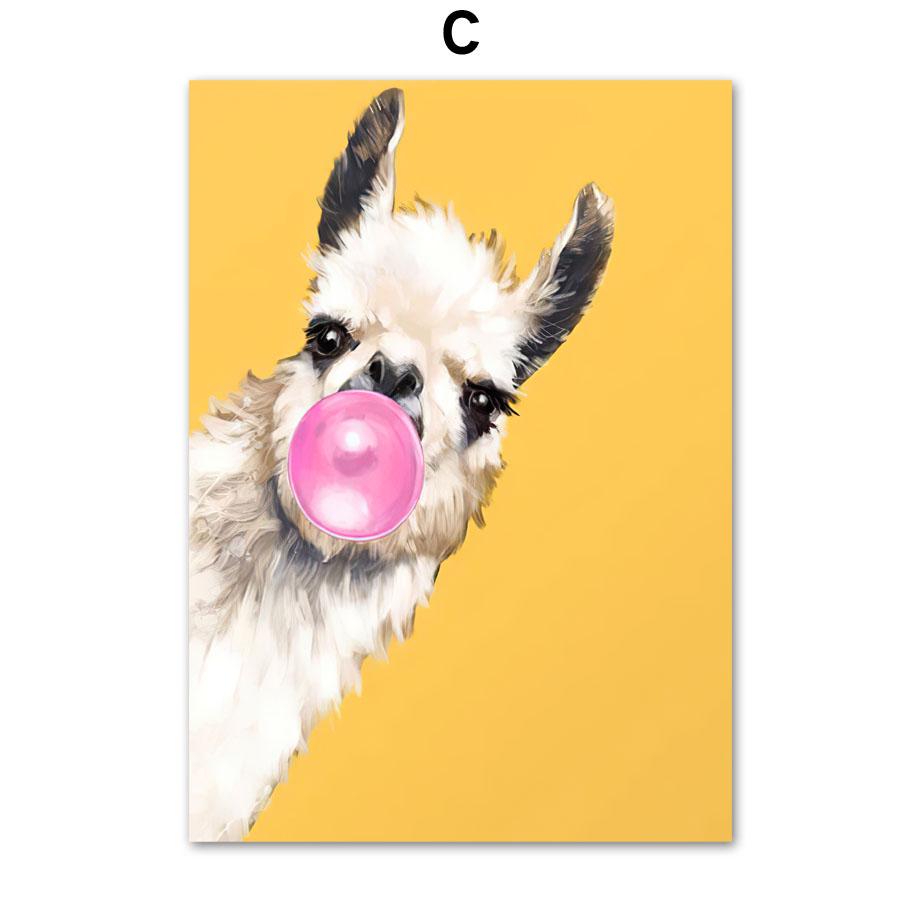 Moda Hipster Llama jirafa gafas pared arte impresión chicle rosa t-rex  lienzo pintura cartel nórdico sala de estar decoración del hogar Compra  barata en Joom, image size:920x920