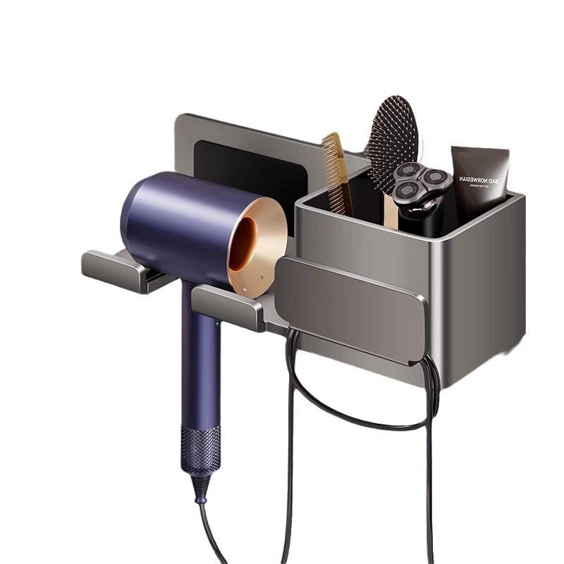 Gray Hair Dryer Holder Bathroom Shelf Dryer Cradle Black Shelves Shower Hairdryer Organizer Box Toilet Blower Holder Shelf