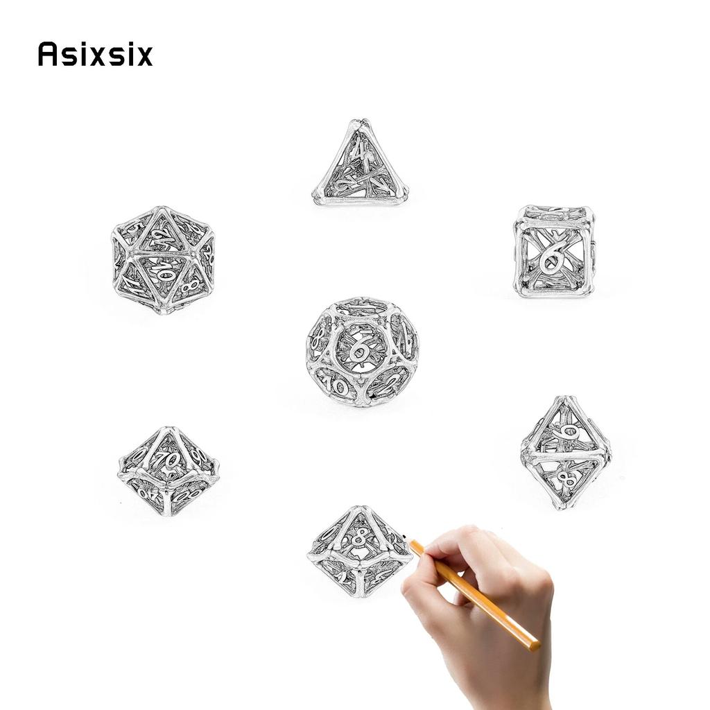 7 Pcs Yellow Bone Metal Dice Hollow Metal Polyhedral Dice Set Suitable for Role-Playing RPG  Board Game Card Game