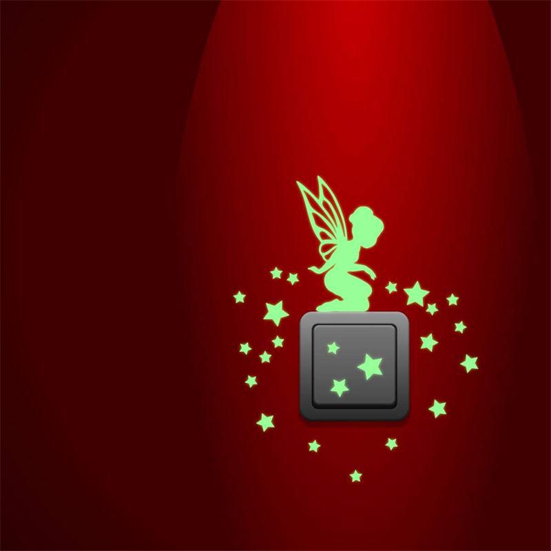 Cartoon Luminous Animal Switch Sticker Glow In The Dark Wall Stickers for Kids Room Home Decor Cat Fairy Moon Star Decals