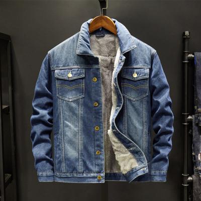 Winter Plus Velvet Denim Coat Men's Plus Size Thick Denim Jacket Windproof Warm Casual Top