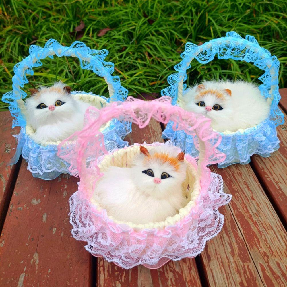 Miniatures Plush Bunny Toy Figurines Plush Sleeping Cats Simulation Rabbits Toy  Car Ornaments