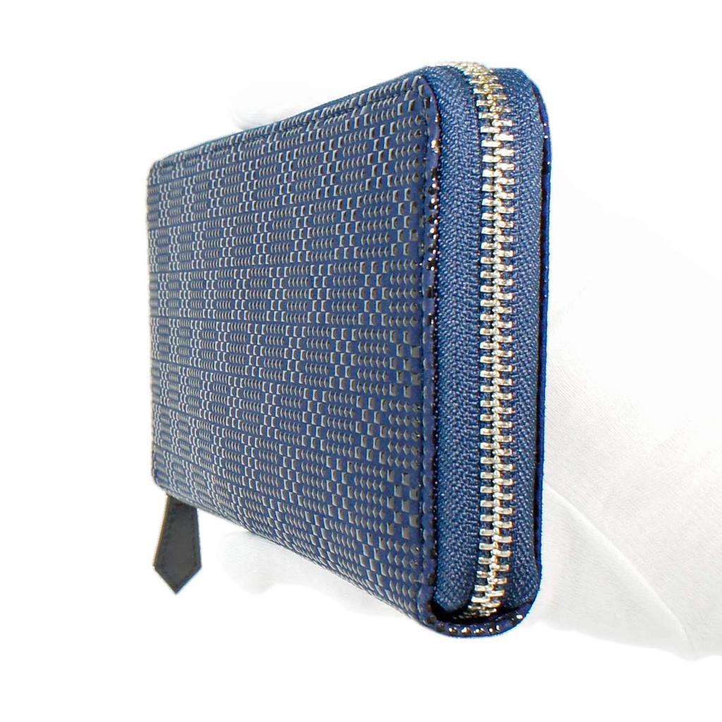 [Inden-ya] Inden Geldbörse, Lange Geldbörse, Y-Form, Rundum-Reißverschluss, Hirschleder, Marineblau mit schwarzem Lack, Kleinkariertes Muster, 2111-04-167