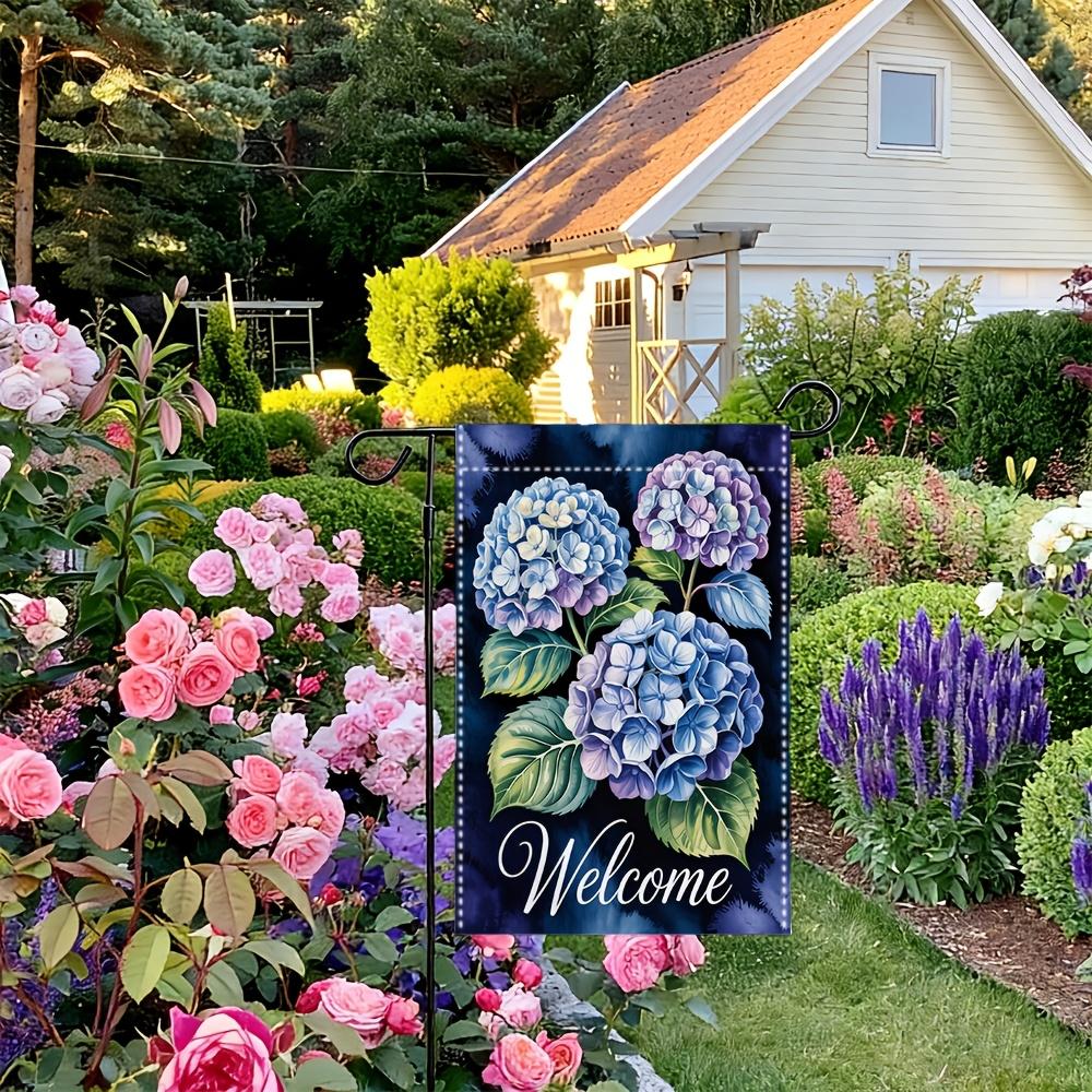 1pc Hydrangea Welcome Garden Flag - Double-Sided, 30.48x45.72 cm, Outdoor Lawn Decor