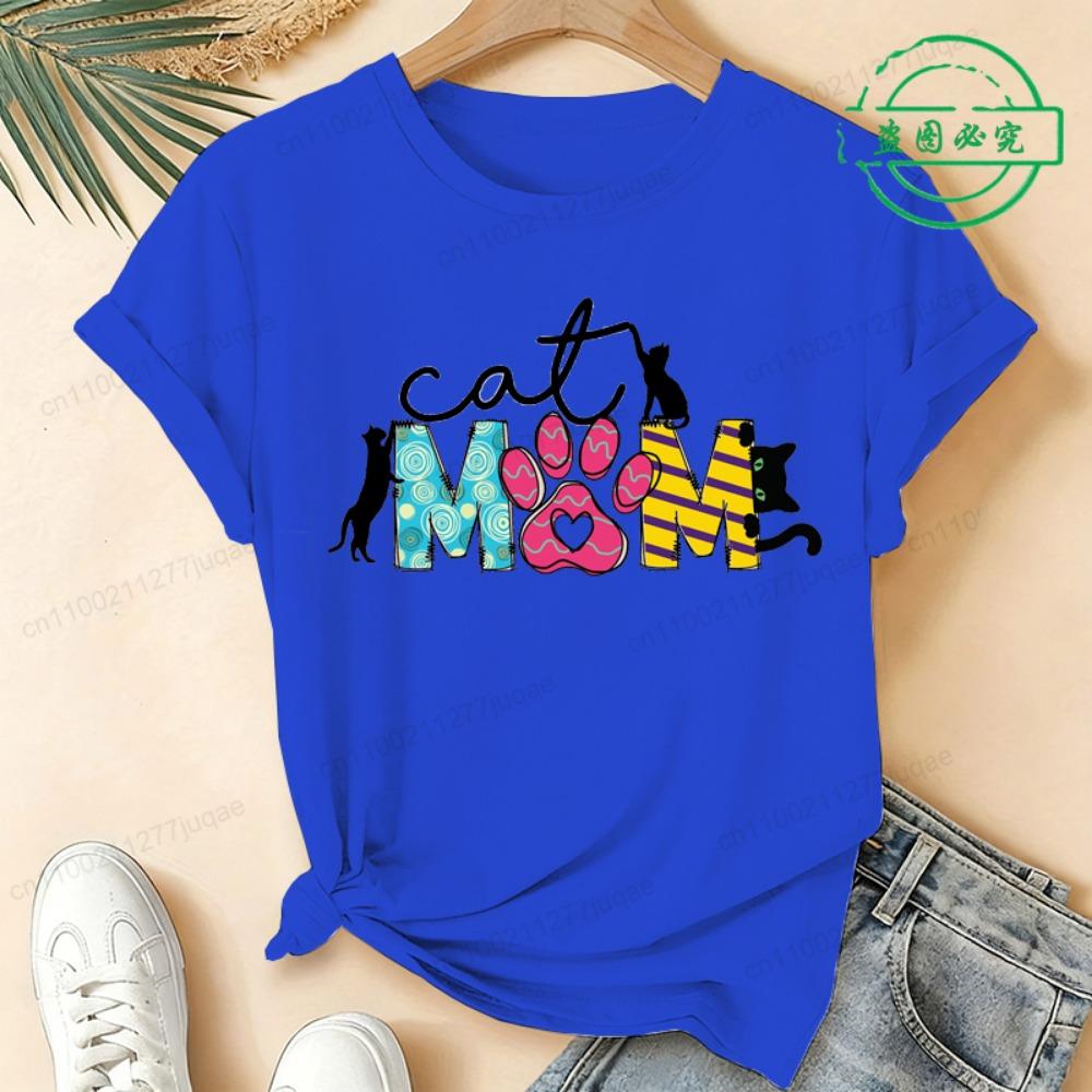 Summer Fashion Women Tshirt Short Sleeve Women Tshirt Ladies Tee Shirt Top Cat Mom Print Graphic T-Shirts Female Camisetas Mujer
