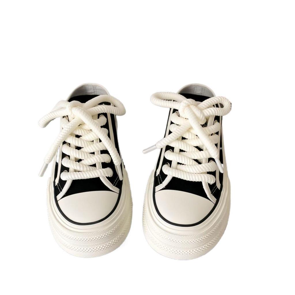 Milk white platform canvas shoes 2025 new summer new niche height increase casual board shoes pedal white shoes women's tide