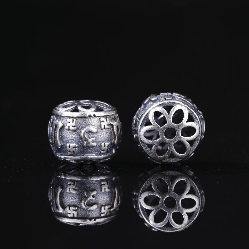 Antique-Finish Vajra Scepter Beads: Color-Preserving Silver Six-Syllable Mantra Spacer for DIY Tibetan Bracelets