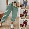 Damen Freizeithose, einfarbig, lockere Passform, lange Hose, elastischer Bund, verstellbarer Kordelzug, Hose mit Taschen
