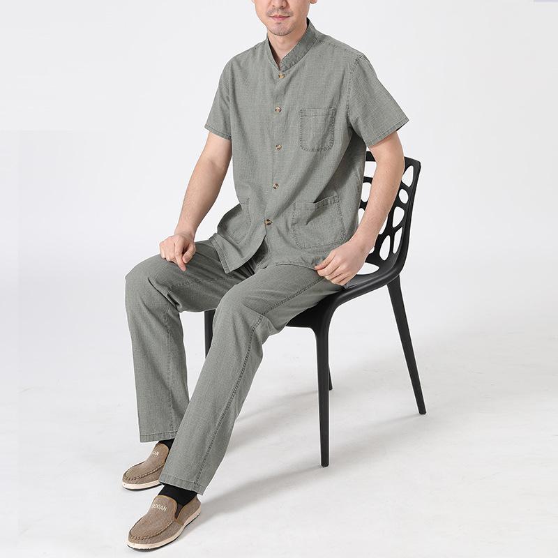 

Костюм мужской летний китайский стиль Тан костюм тонкий короткий рукав свободная одежда Ханьфу 6XL