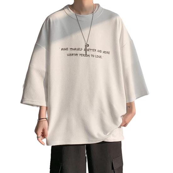 O-Neck 3/4 Sleeve Men T-shirt Ice Silk Thin Moisture Wicking Oversized Letter Print Tee Shirt Daily Clothing