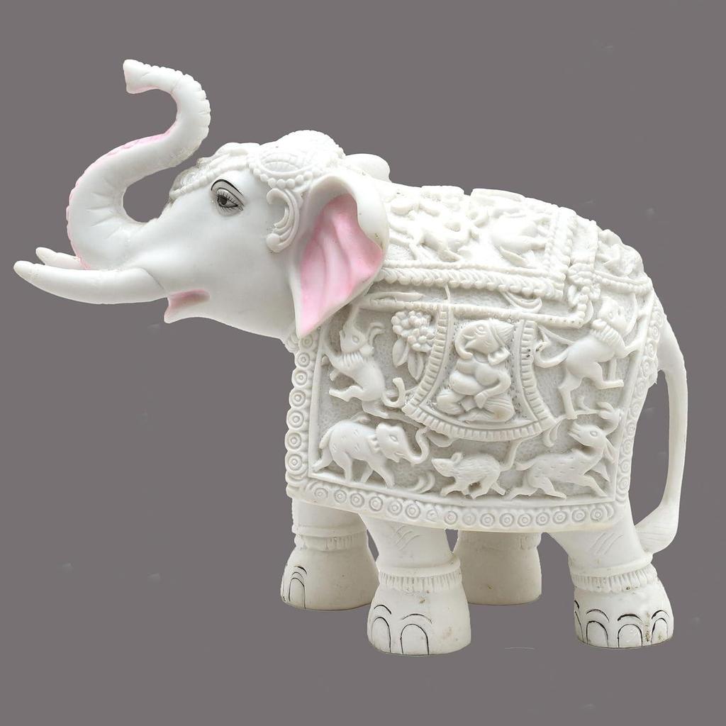 White Elephant Showpiece Große Größe Marmorharz Ästhetische Statue Dekorationselement für Zuhause, 8 Zoll Elefant Deko für Zuhause
