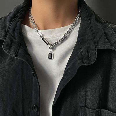 Kreativní Hip-Hop Módní Značka Jednoduché Černé Čtvercové Náušnice Přívěsek Náhrdelník Pánský