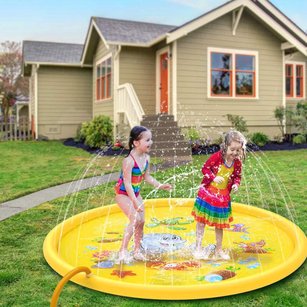 Sprinkler Splash Pad, 68inch Water Splash Play Mat Toddler Water Toys Outdoor Fountain Play Mat for Boy Girl Kids Outdoor Party