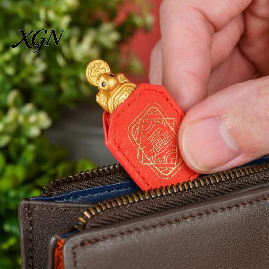 Positive Energy Charm Golden Turtle Feng Shui Ornament for Wealth And Prosperity, Metal Chinese Luck Handcrafted Brass with Faux Leather Sleeve,