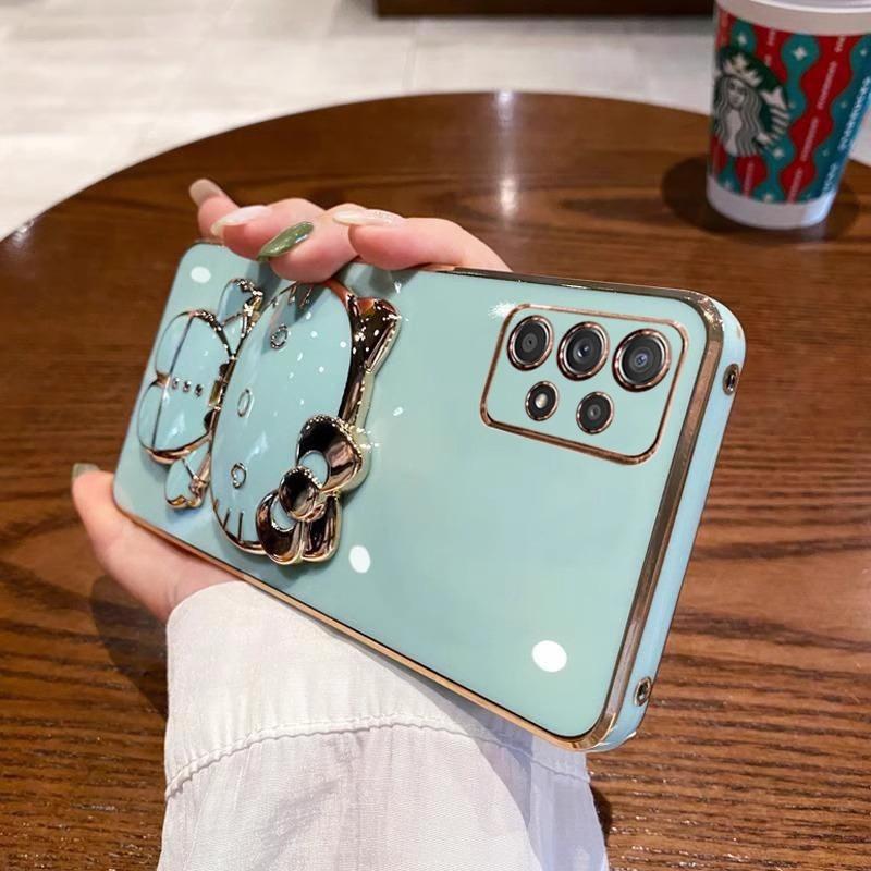 Samsung A11 Mobile Phone Case Electroplated Cat Bracket Makeup Mirror Galaxy A11 Silicone Soft Case Protective Case