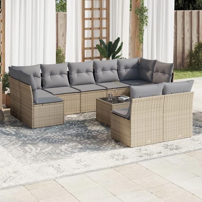 VidaXL 10 Piece Garden Lounge Set with Cushions Beige Poly Rattan 3218159