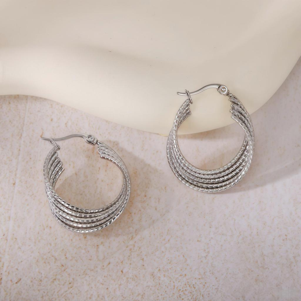 Gold Titanium Steel Multilayer Hoop Earrings - Light Luxury, Colorfast, High-End Feel