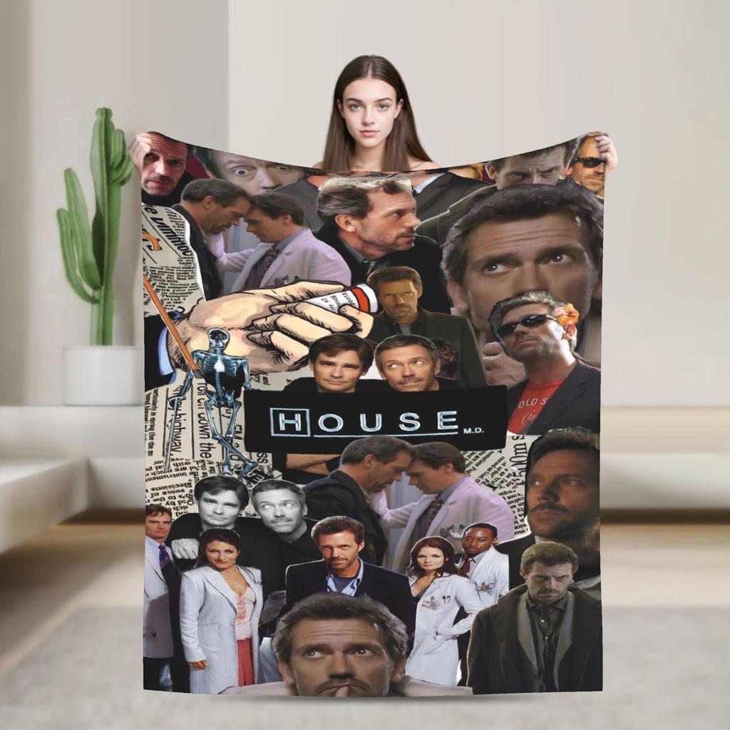 Dr. Gregory House Television Photo Collage Flannel Blanket Warm Throw Blanket for Outdoor Travel Office Bedspread Sofa Bed Cover