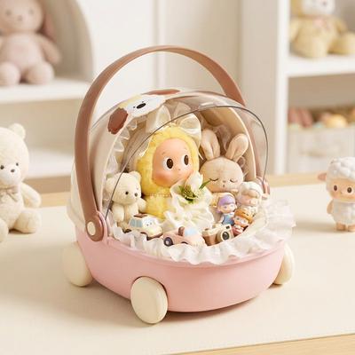 Cute Cradle Stroller Storage Box for Doll Toy Organizer Box with Flip Lid Dustproof Portable Desktop Multi Use Storage Container