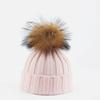 Gorro de invierno para bebé, gorros de punto cálidos para niños, gorro con pompón de piel auténtica, gorro de color liso para niños y niñas