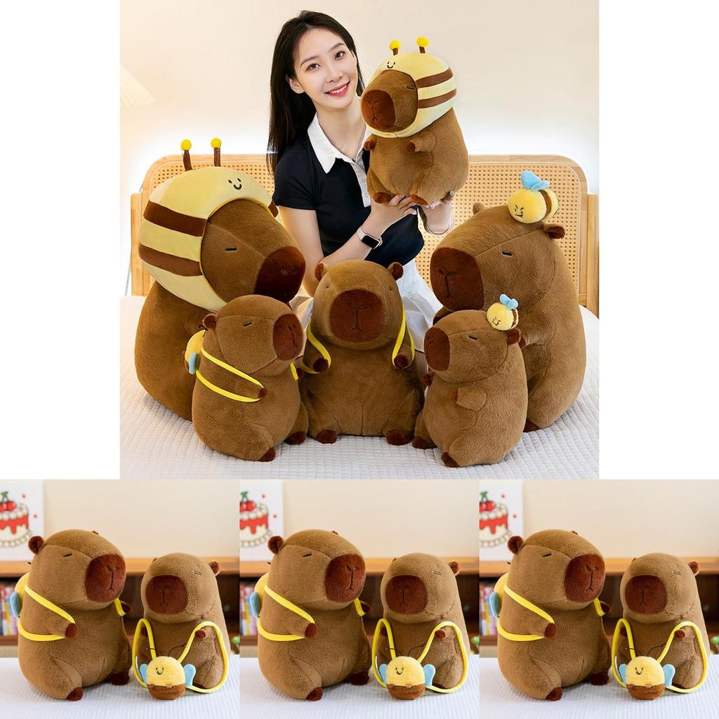 Peluche Capybara Animal Coussin Jouet Avec Sac à Dos Abeille Pour Cadeau d'Enfant