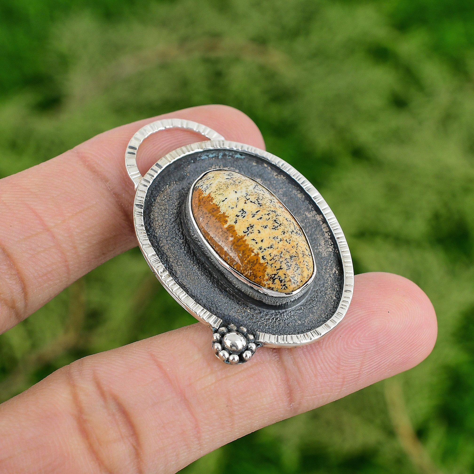 

Oval Natural Picture Jasper Sterling Silver Wife Elegant Bezel Art Deco Pendant