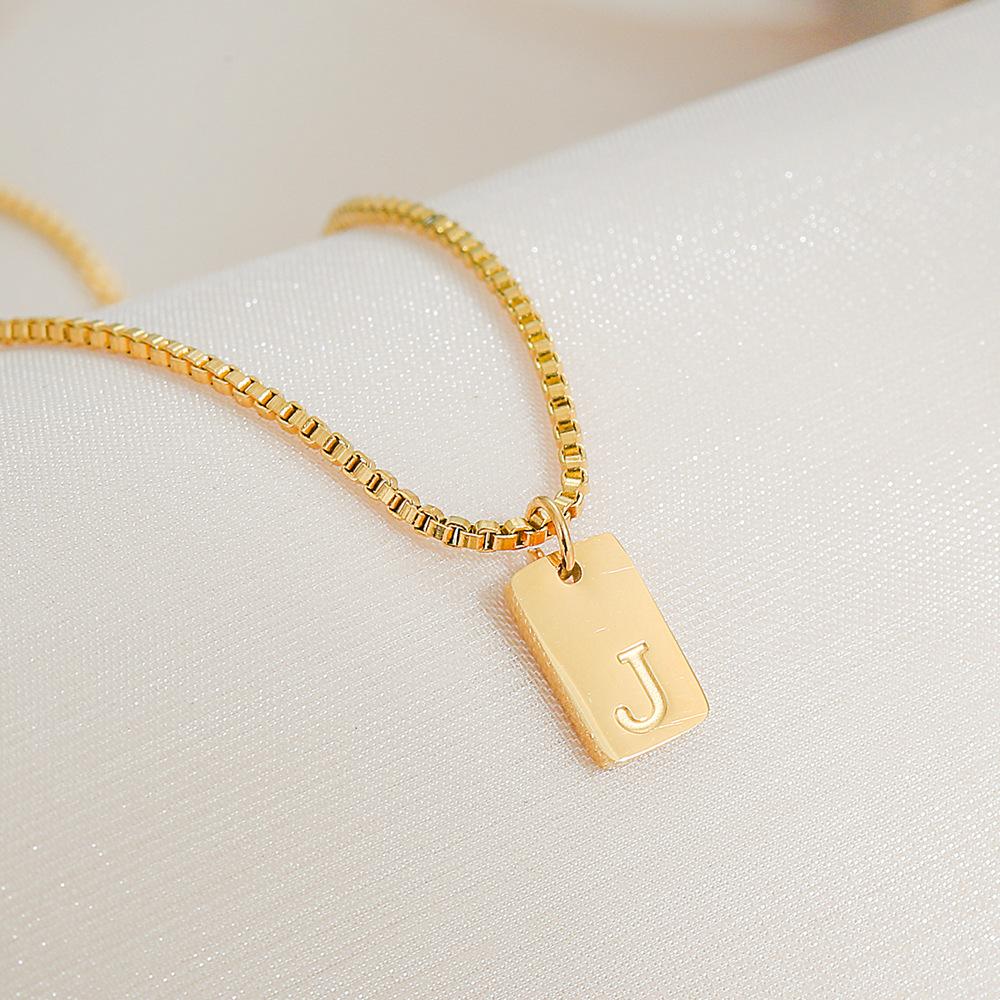Square Brand 26 English Letters Pendant Necklace Daily Versatile Accessories