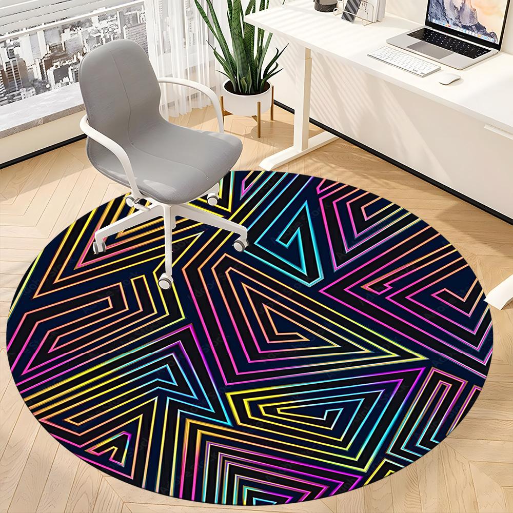 1pc Neon Triangles Office Round Area Rug, Indoor Mat Suitable ForOffice, Under Office Chairs Bedroom Living Room Home Decor T210