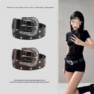 Y2K Retro Punk Black Rivet Metal Buckle Belt for Women