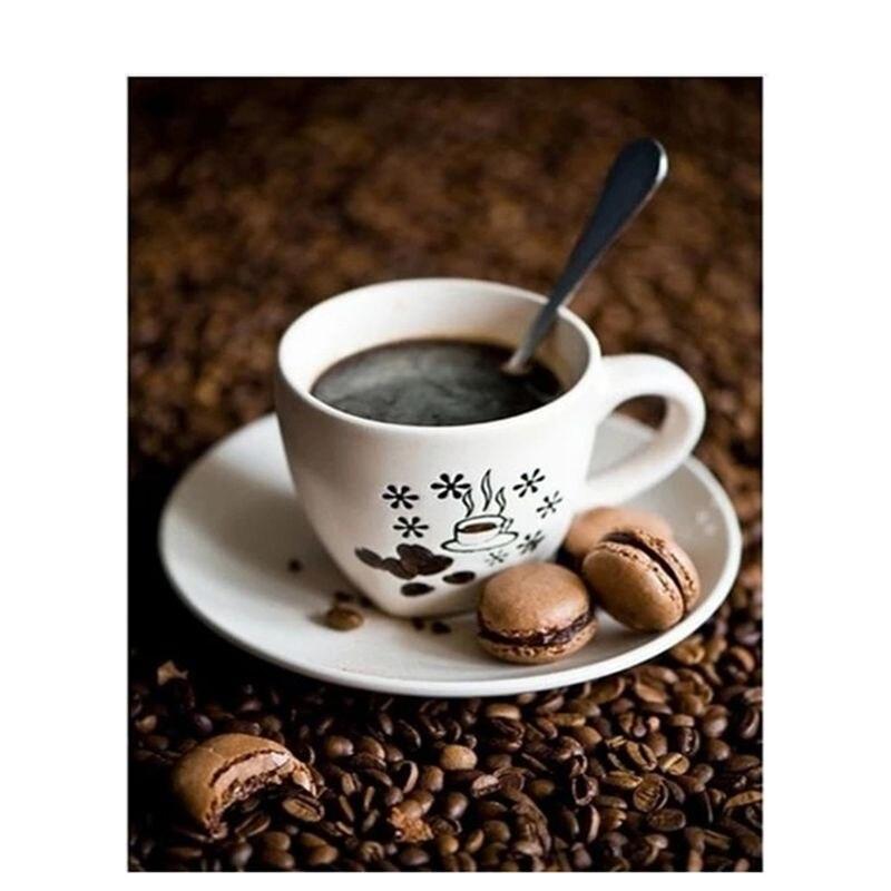 5D Diy Diamond Painting Coffee Dessert Full Round Diamond Art Embroidery Mosaic Still Life Home Decoration 40x50cm