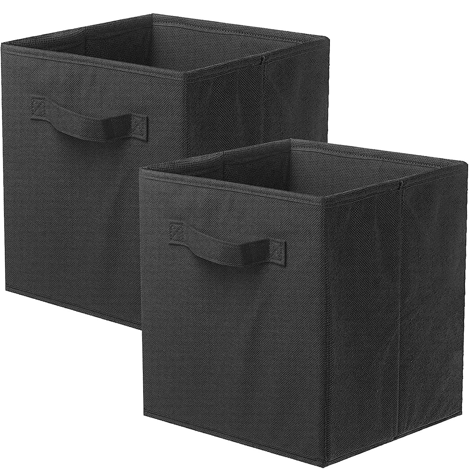 

2 шт. Складные тканевые кубы для хранения Органайзер с ручками Корзины для хранения кубов для организации чёрный