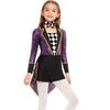 Unisex Kids Circus Magician Costume Long Sleeve Sequins Checkerboard Tailcoat Bodysuit Bow Tie Cosplay Outfit