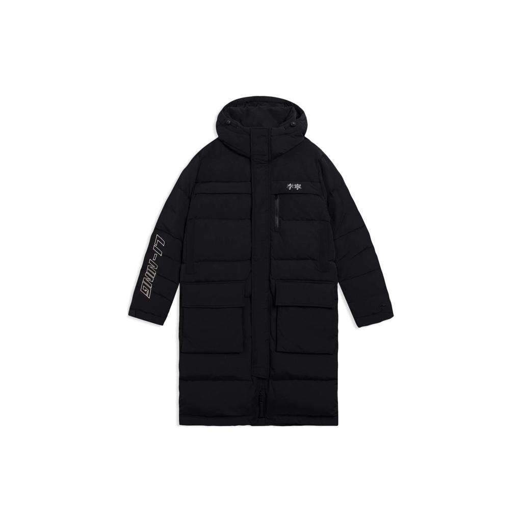 Li-Ning Sports Lifestyle Series Solid Color Print Logo Zip-Up Long Down Jacket Men Outerwear Black AYMS065-2