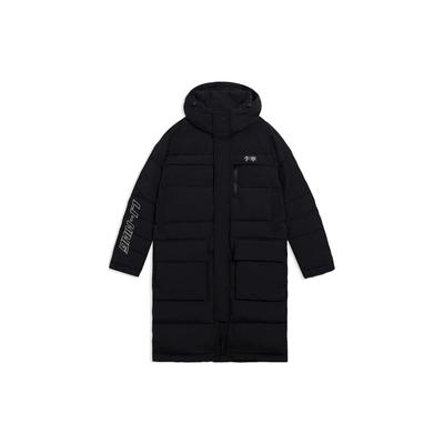 סדרת אורח חיים ספורטיבי הדפסת צבע אחיד לוגו ז'קט פוך ארוך עם רוכסן ביגוד חיצוני לגברים שחור AYMS065-2