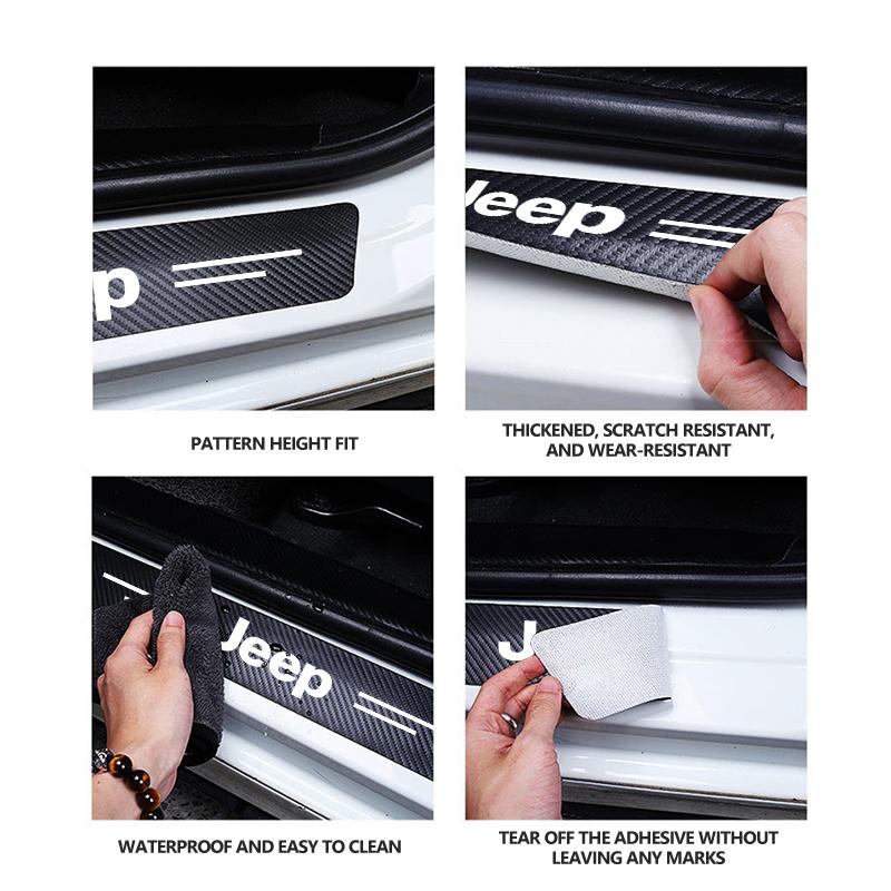 Car Sill Strip Texture Anti-scratch Protection Threshold Sticker For Jeep Grand Cherokee Wrangler JK Renegade Gladiator Compass