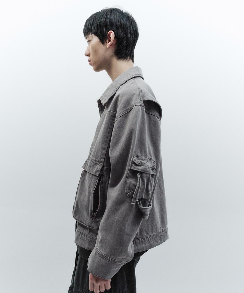 Insilence Boxy Fit Denim Trucker Jacket Sand Grey