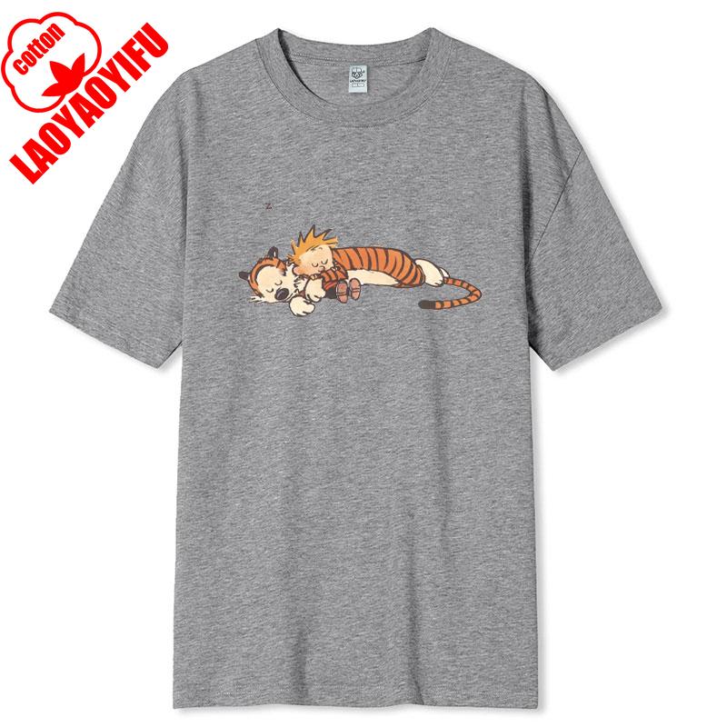 Vintage 90s Calvin Hobbes Tshirt Comic Strip Kawaii Friend Clothes Men Women Simple Casual Fashion Tees High Quality Cotton Tops