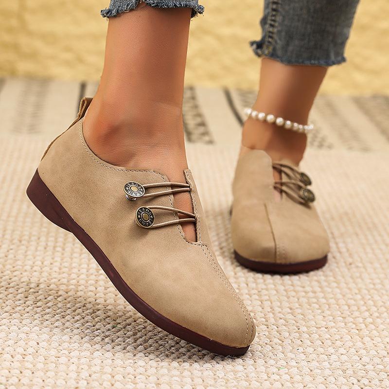 Flat-bottomed Casual Autumn Buckle Decoration Solid Color Soft-soled Single Shoes Large-size Casual Women's Shoes