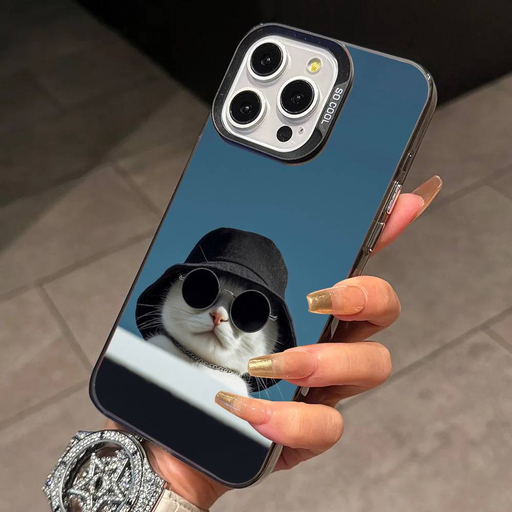 Funny A-Animal C-Cat Phone Case For iPhone 17,16,15,14,13,12,11 Plus,Pro Max,XS,Colored Silver Plated Inside Cover