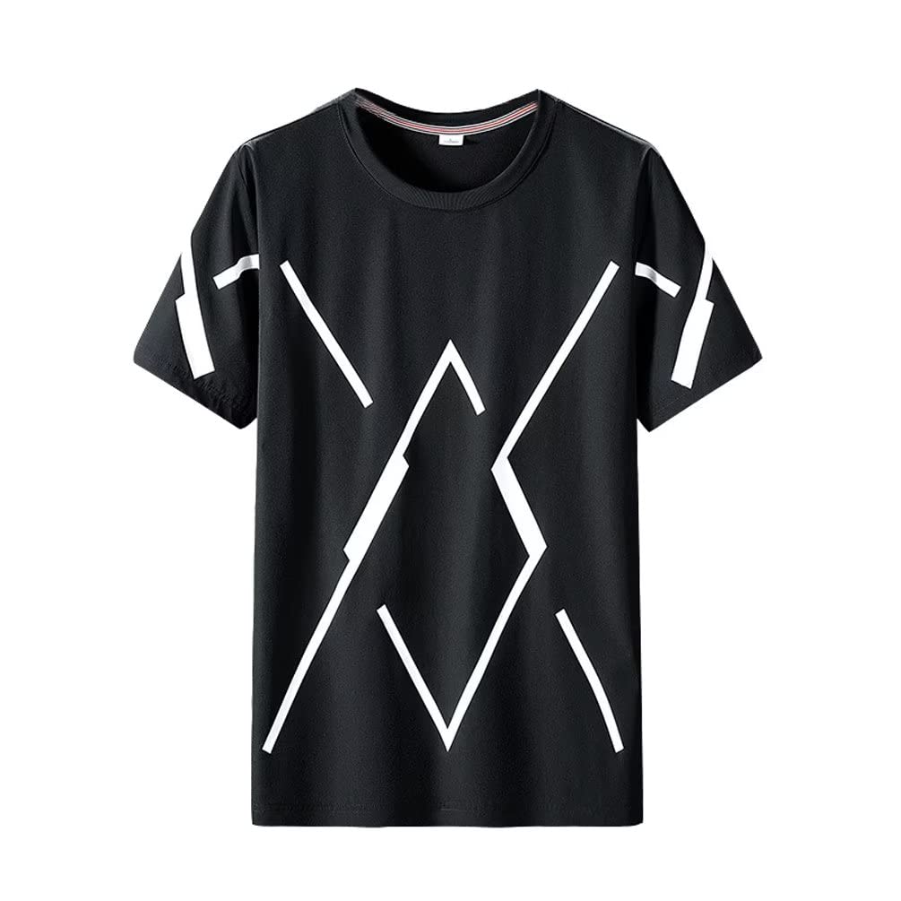 

Trysimple Футболка мужская с коротким рукавом, кроя кэт и оверсайз, с геометрическим летним принтом, шитая, футболка, принт, пуловер, эластичная, дышащая, влагоотводящая, чёрный