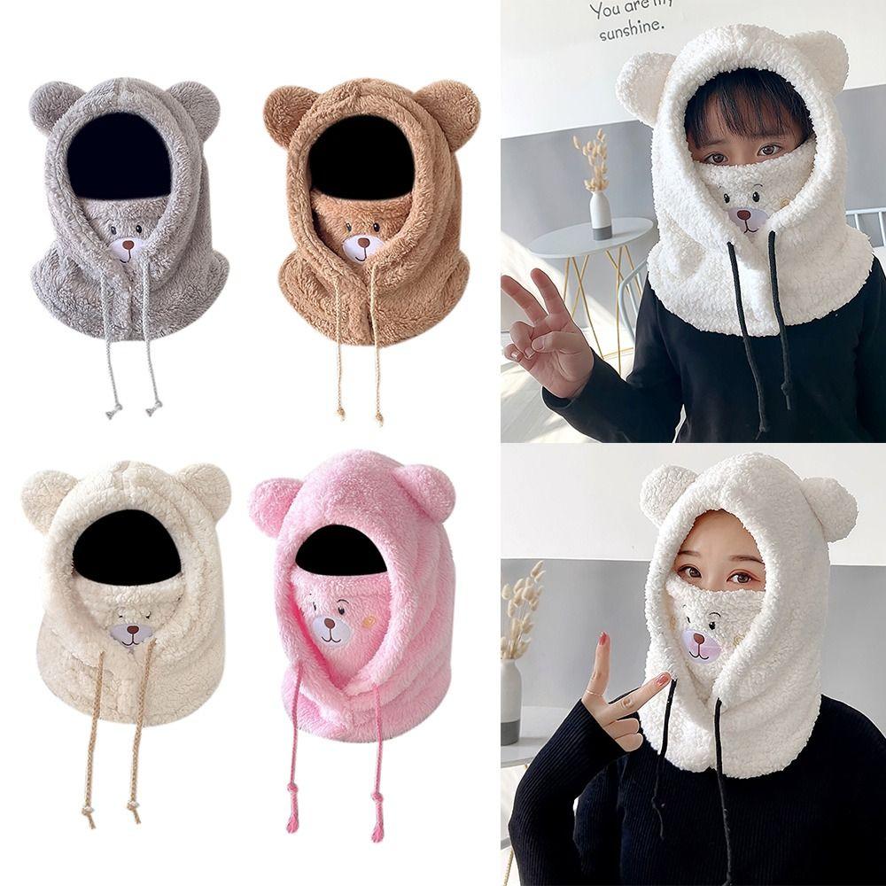 Cartoon Bear Ears Hat Thickened Winter Hats Fashion Integrated Hat Scarf for Women Girls