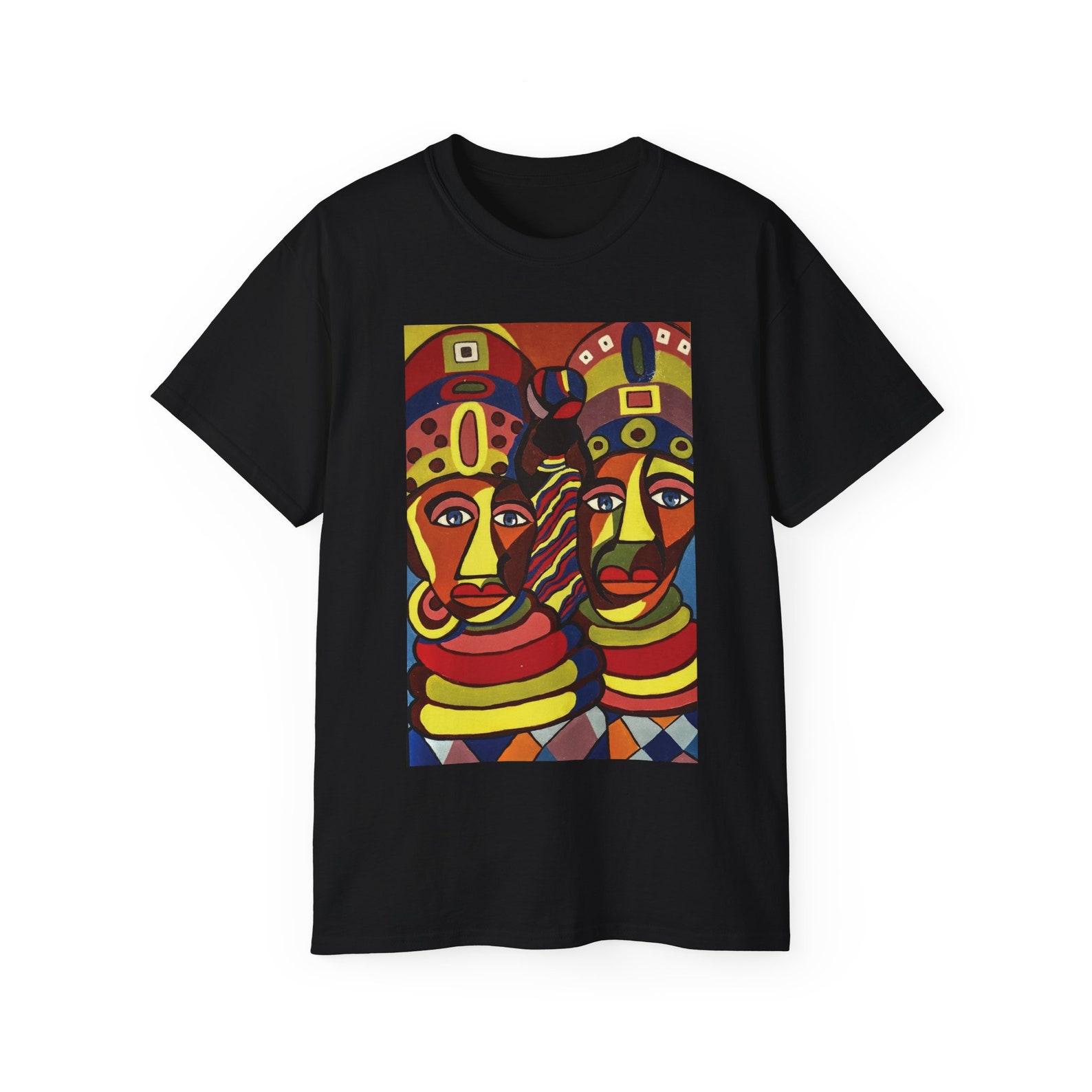 Vibrant Colorful Aesthetic African Tribal Art Unisex Cotton T shirt 2XL