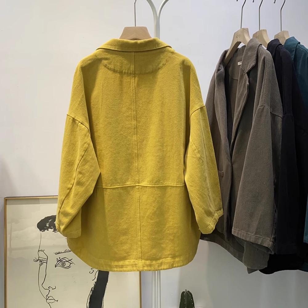 Jarní a podzimní retro keprové bavlněné blejzry bunda dámská s dlouhým rukávem volná s výstřihem do V