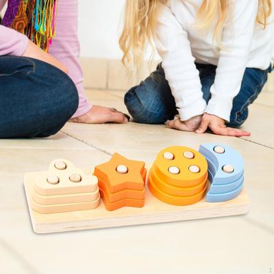 Learning Color Shape Block, Sorter and Stacker, Wooden Sorting Stacking Toy