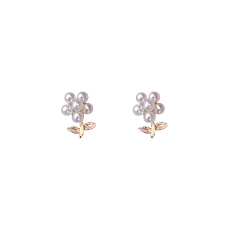 Pearl Leaf Flower Earrings for Women Niche Design High-end Earrings for Year New Style