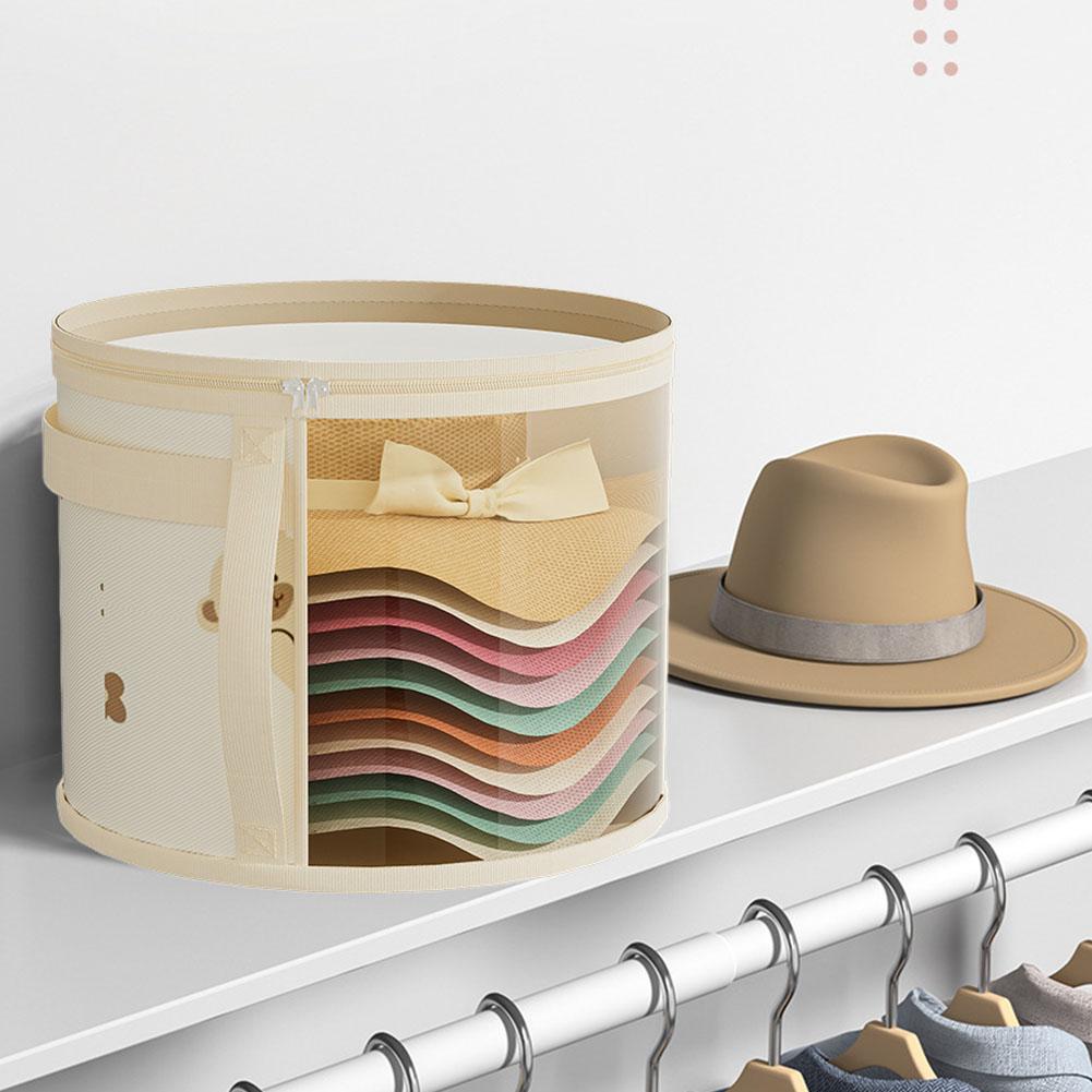 Hat Storage Bucket, Clothing Hat Travel Organizer, Bag Brim Clear And Round Handle Foldable Storage Window With Hat P6W3