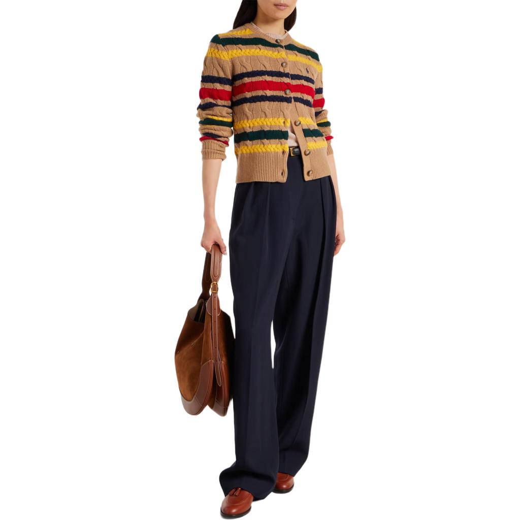 Polo Ralph Lauren Striped Crew Neck Button Knit Sweater Women Sweater 211972837-001